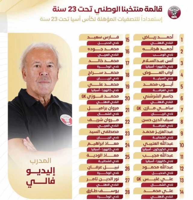 28 لاعبا لمنتخبنا الأولمبي في تصفيات آسيا