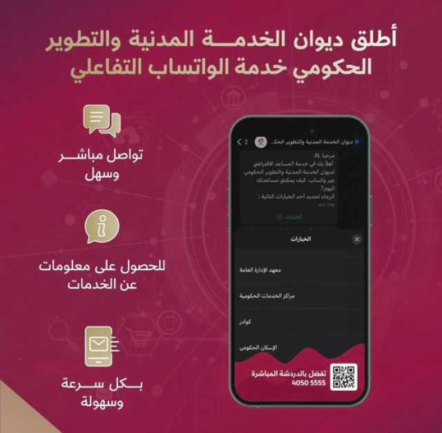 «الخدمة المدنية» يدشن خدمة واتساب التفاعلية