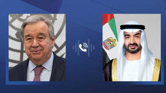 محمد بن زايد يبحث مع غوتيريش التطورات الإقليمية وجهود احتواء التصعيد في المنطقة