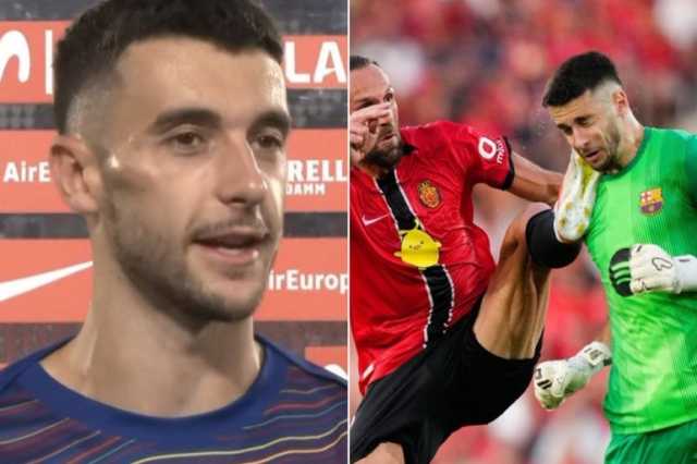 غارسيا حارس برشلونة بوجه منتفخ بعد تدخل مهاجم مايوركا العنيف