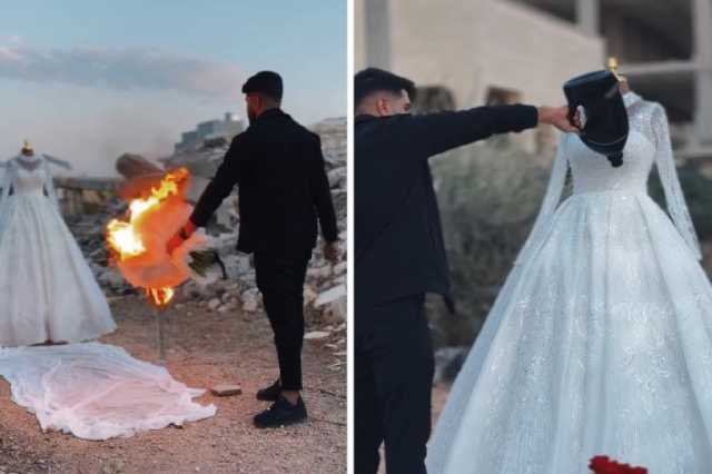 فيديو متداول لشاب من غزة يحرق فستان خطيبته الشهيدة.. ما حقيقته؟
