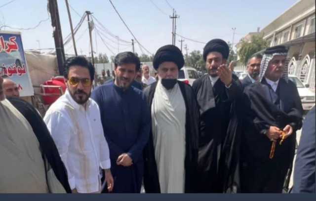 الصدر يستقبل جثمان الشيخ مثنى ال حاتم ال حسن في النجف (صورة)