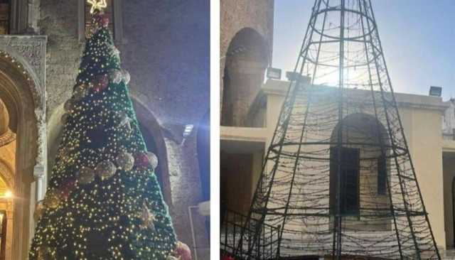 في شمال لبنان.. مجهولون يحرقون شجرة الميلاد بقنبلة مولوتوف
