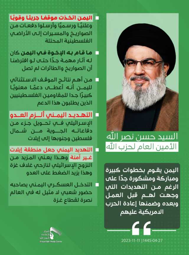 انفوجراف/ لابرز ما ورد في خطاب «نصر الله» عن اليمن