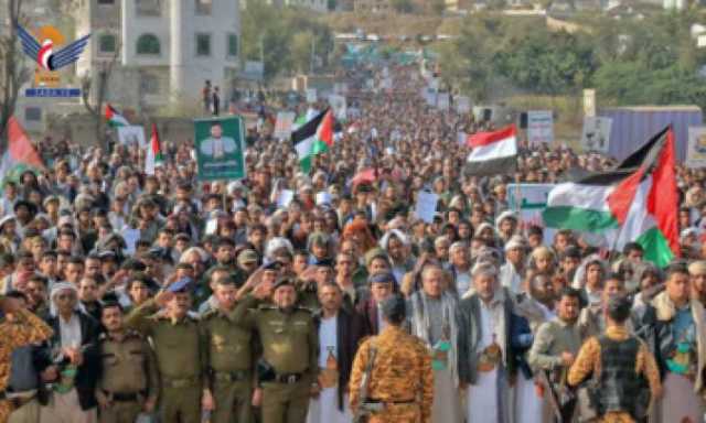 أبناء تعز يحتشدون في مسيرة ثابتون على الموقف .. مع غزة حتى النصر