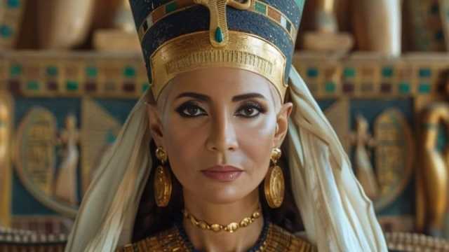«الهاربة من المتحف».. الذكاء الاصطناعي يصور سوسن بدر بزي ملكات الفراعنة