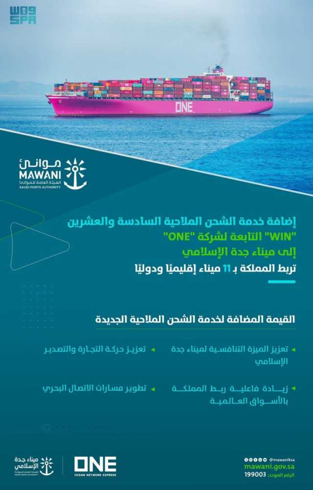 تعزيزًا لمكانته المحورية.. شركة “ONE” تضيف خدمة الشحن “WIN” لميناء جدة الإسلامي