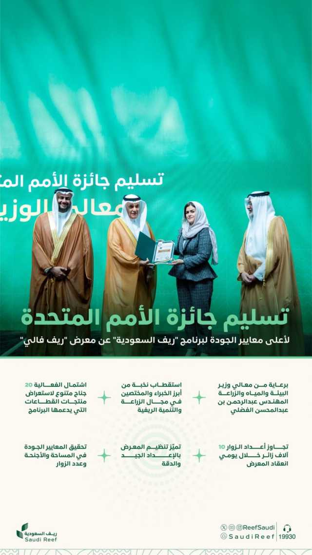 وزير “البيئة” يتسلّم جائزة الأمم المتحدة لأعلى معايير الجودة التي حصل عليها برنامج “ريف السعودية”
