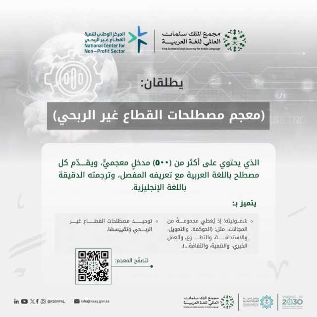 تعزيزا لجودة العمل.. إطلاق “معجم مصطلحات القطاع غير الربحي” باللغة العربية
