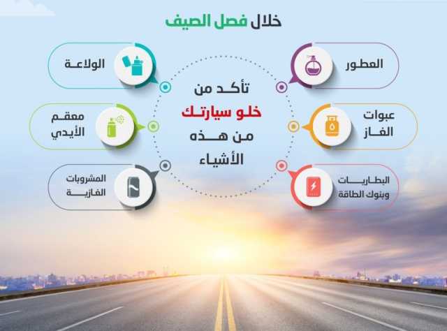 مديرية الدفاع المدني تحذر من ترك المواد القابلة للاشتعال داخل المركبات في فصل الصيف