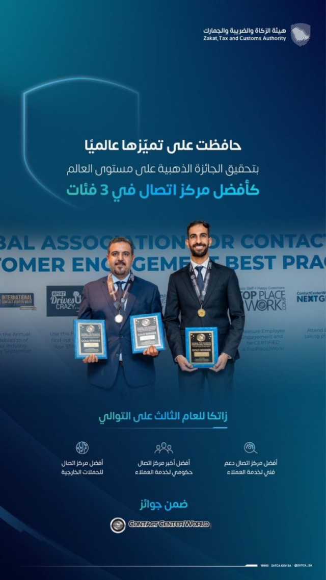 “زاتكا” تحصد جائزة أفضل مركز اتصال على مستوى أوروبا والشرق الأوسط وأفريقيا للمرة الثالثة على التوالي