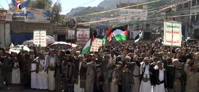 مسيرات جماهيرية حاشدة في مديريات صعدة تضامناً مع فلسطين