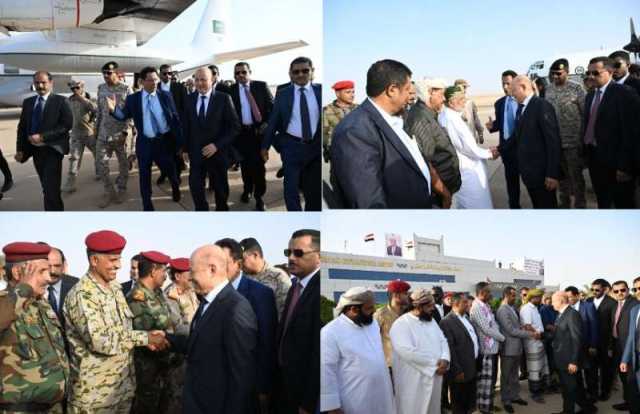 المهرة ترحب بالرئيس العليمي .. شاهد أول فيديو للحظة وصول رئيس مجلس القيادة إلى بوابة اليمن الشرقية