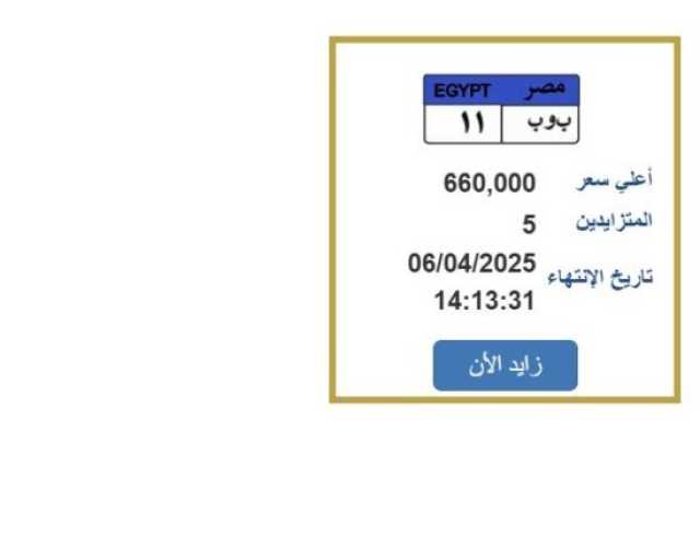 سعرها وصل 660 ألف جنيه.. التزايد يشتعل على لوحة سيارة مميزة