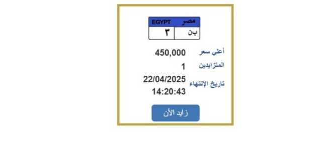 سعرها اقترب من نصف مليون جنيه.. خطوات التزايد على لوحة سيارة مميزة