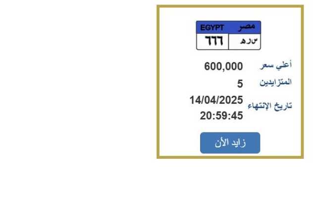 سعرها تخطى نصف مليون جنيه.. التزايد يشتعل على لوحة سيارة مميزة