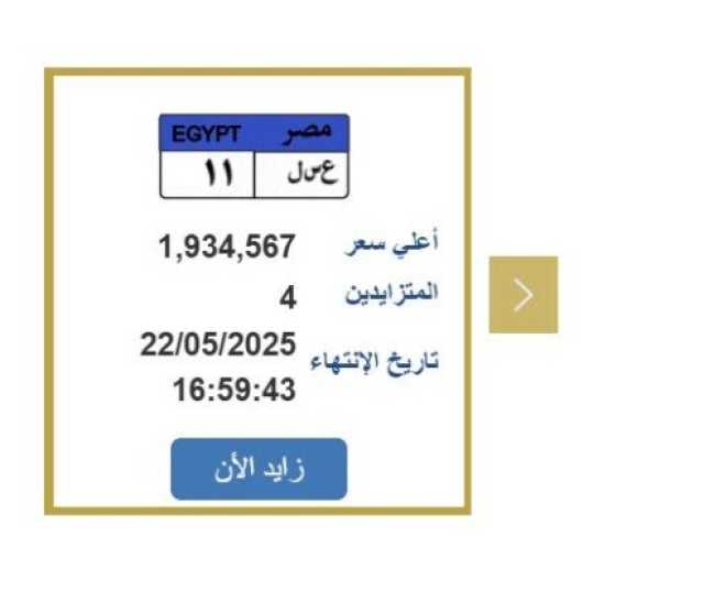 سعرها 2 مليون جنيه.. المزايد تشتعل على لوحة سيارة مميزة