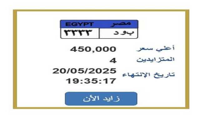 سعرها اقترب من النصف مليون.. التزايد على لوحة سيارة مميزة ينتهي خلال ساعات