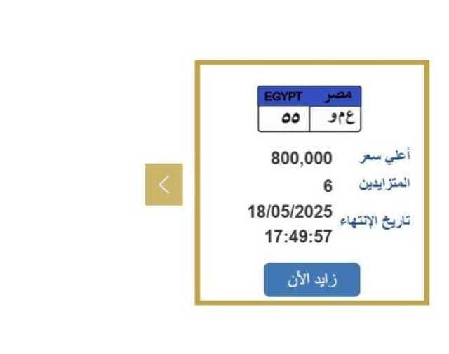 سعرها يقترب من المليون جنيه.. التزايد على لوحة سيارة مميزة ينتهي خلال ساعات