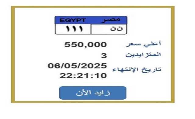 سعرها تخطى نصف مليون جنيه.. المزايدة على لوحة سيارة مميزة