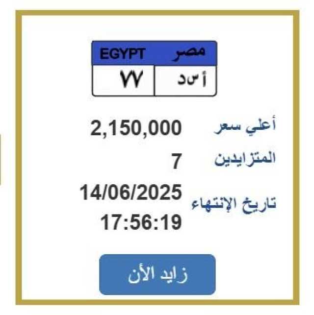 تخطت 2 مليون جنيه.. مزايدة نارية على لوحة سيارة مميزة