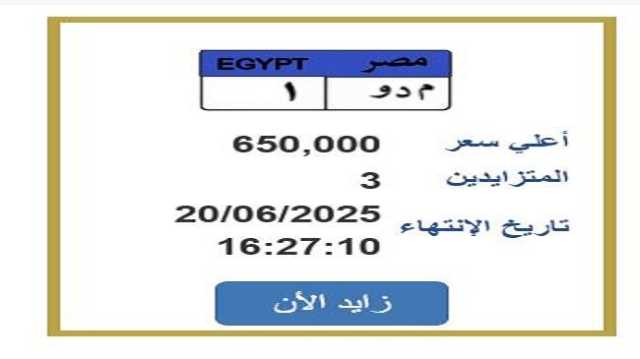 سعرها وصل 650 ألف جنيه.. التزايد يشتعل على لوحة سيارة مميزة