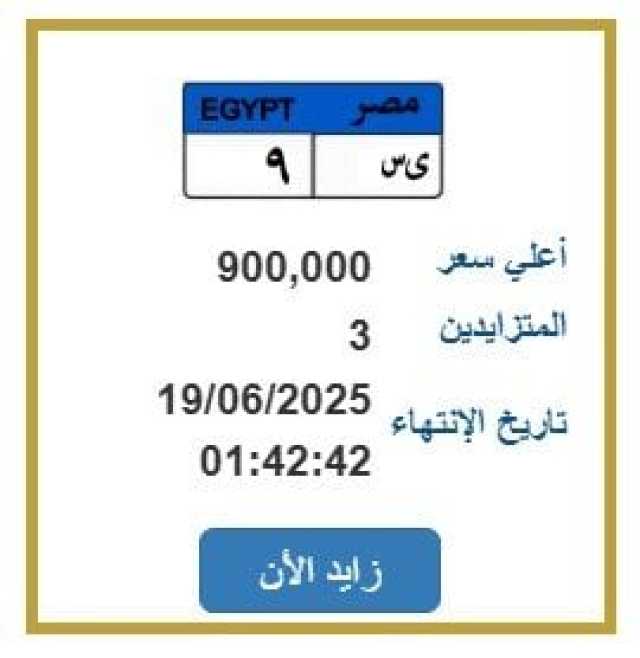 اقتربت من المليون.. طرح التزايد على لوحة سيارة مميزة