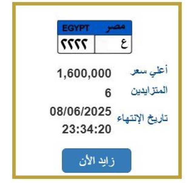 «سعرها تخطى مليون ونصف».. مزايدة نارية على لوحة سيارة مميزة