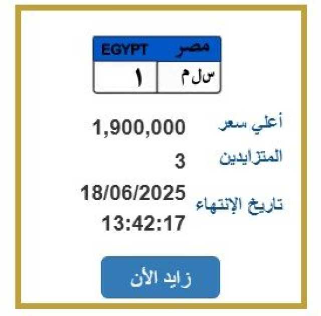 «سلم 1».. مزايدة نارية على لوحة سيارة مميزة