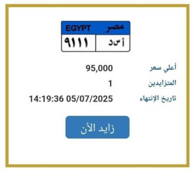 «أسد - 9111».. طرح التزايد على أرخص لوحة سيارة