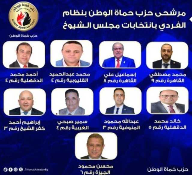 بعد غلق باب الترشح.. «حماة الوطن» يعلن قائمة مرشحيه على المقاعد الفردية بانتخابات الشيوخ 2025