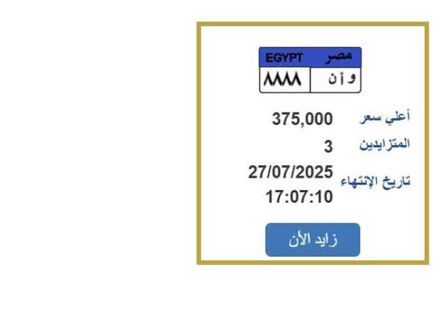 سعرها وصل إلى 375 ألف جنيه.. مزايدة على لوحة سيارة مميزة