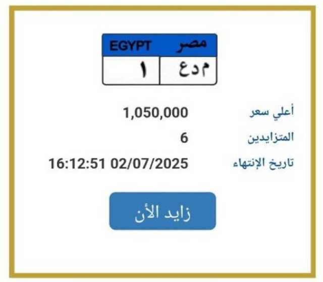 تخطت المليون جنيه.. مزايدة نارية على لوحة سيارة مميزة