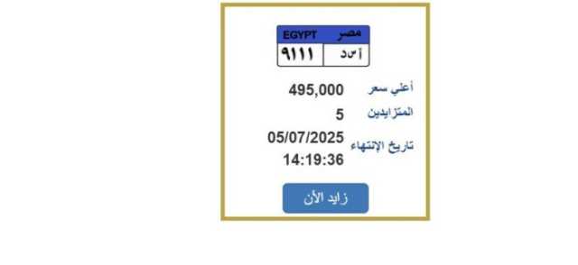 اقتربت من نصف مليون جنيه.. طرح لوحة سيارة مميزة للمزايدة