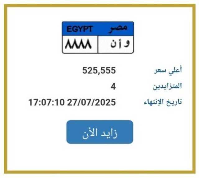 بـ525 ألف جنيه.. مزايدة نارية على لوحة سيارة مميزة