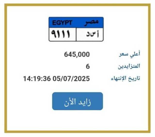 اقتربت من مليون جنيه.. مزايدة نارية على لوحة سيارة مميزة