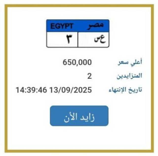 سعرها وصل 650 ألف جنيه.. «المرور» تطرح لوحة سيارة مميزة للتزايد