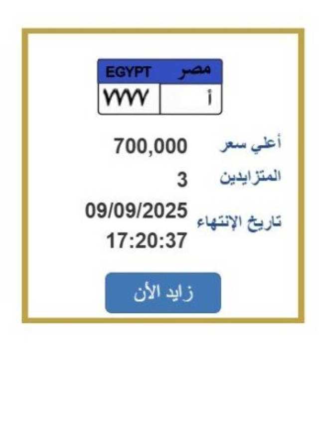 «وصلت لـ 700 ألف جنيه».. مزايدة نارية على لوحة سيارة مميزة