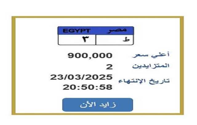 بسعر 900 ألف جنيه.. خطوات التزايد على لوحة سيارة مميزة