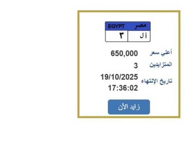 «سعرها وصل 650 ألف جنيه».. مزايدة نارية على لوحة سيارة مميزة