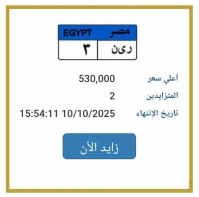 بـ 530 ألف جنيه.. «المرور» تطرح لوحة سيارة مميزة للتزايد| اعرف الخطوات