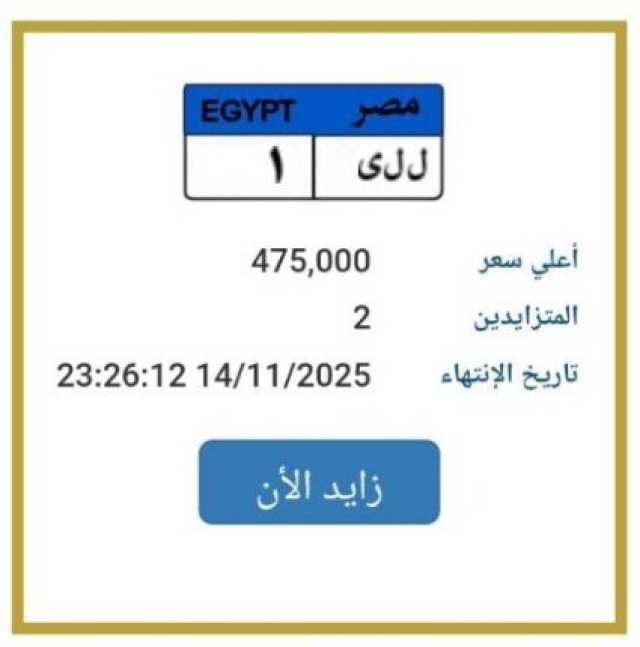 اقتربت من 500 ألف جنيه.. طرح التزايد على لوحة سيارة مميزة