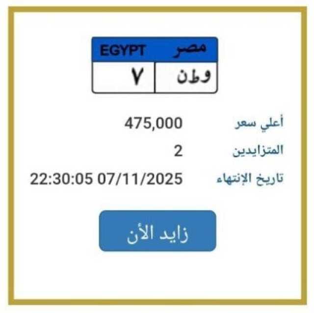 «وطن 7».. مزاد علني على لوحة سيارة مميزة | اعرف الخطوات
