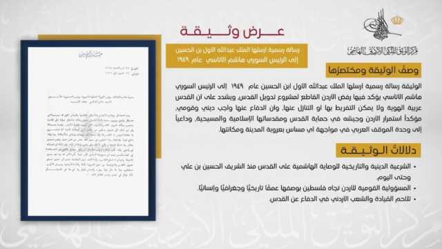 التوثيق الملكي: وثيقة تؤكد موقف الأردن الراسخ تجاه فلسطين