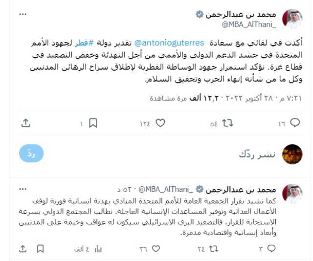 رئيس الوزراء عبر «إكس»: نقدر الجهود الأممية لـ «التهدئة» في غزة