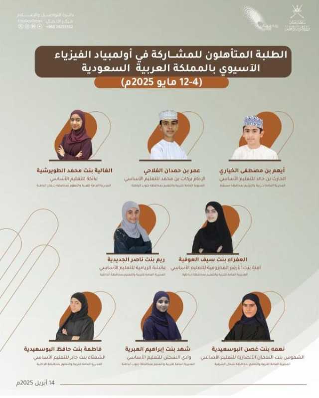 8 طلاب عُمانيون يُنافسون في 'أولمبياد الفيزياء الآسيوي' بالسعودية.. 4 مايو