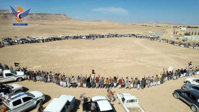 أبناء مديرية الصفراء بصعدة ينظمون وقفة قبلية مسلحة تضامناً مع الشعب الفلسطيني