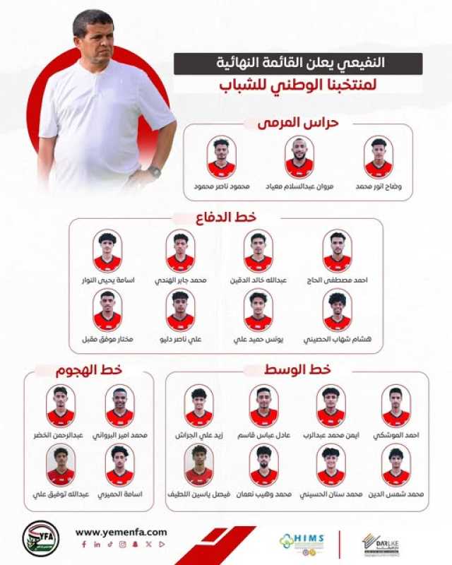الجهاز الفني لمنتخب الشباب يعلن القائمة النهائية المشاركة في بطولة كأس الخليج