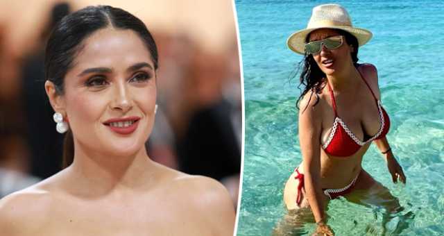 بالبيكيني الأحمر.. سلمى حايك تحتفل بعيد ميلادها الـ57