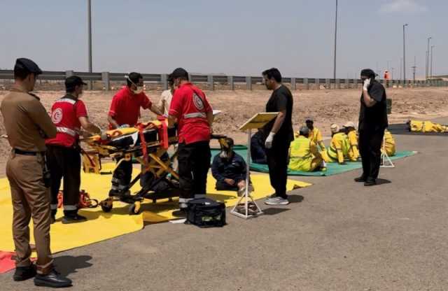 نجران.. الهلال الأحمر ينفذ فرضية حادث سير حافلة